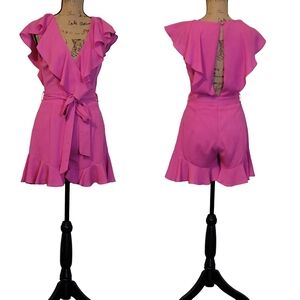 Petalroz Ruffle Open Back Belted Pocket Cocktail Zip Romper